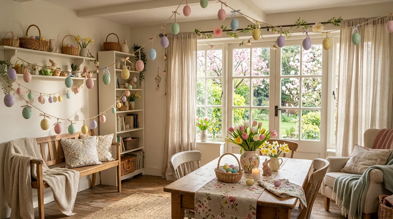 Hanging pastel egg garland spring decor